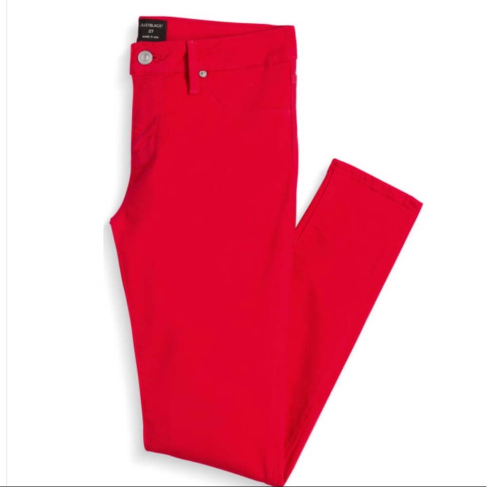 Red skinny jeans